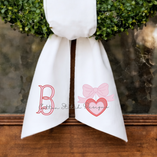 Hanging Heart Bow Sketch Embroidery Design