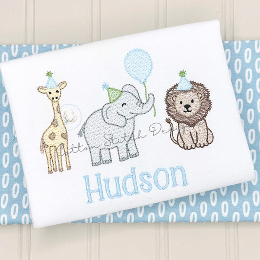 Zoo Animal Birthday Trio Embroidery Design