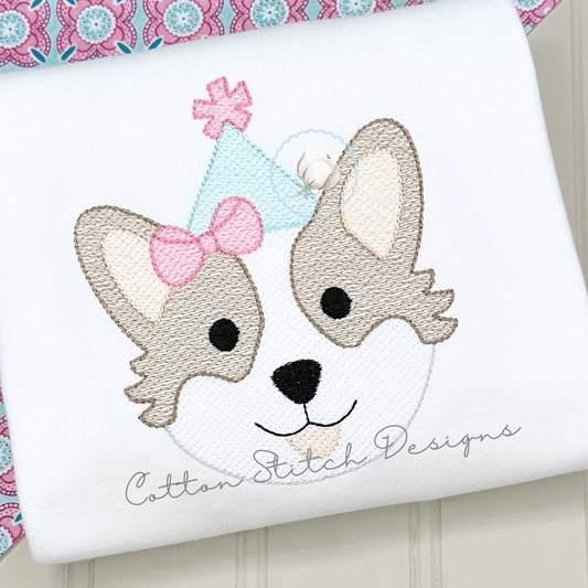 Corgi Puppy Girl Birthday Embroidery Design