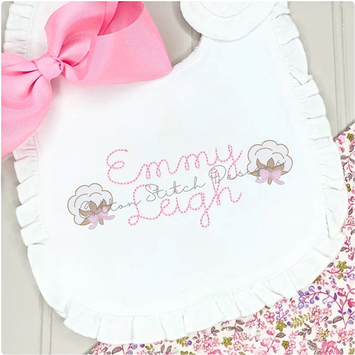 Mini Cotton Boll with Bow Embroidery Design
