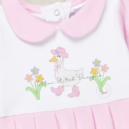 Cowgirl Goose with Flowers Embroidery Design