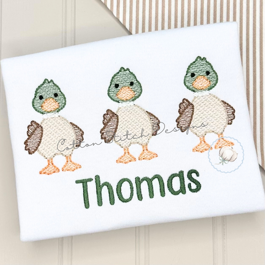 Cute Mallard Duck Trio Sketch Embroidery Design