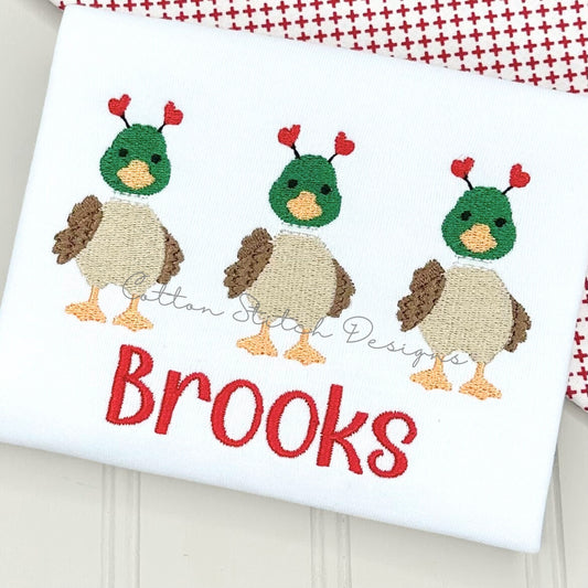 Cute Valentine Mallard Trio Fill Stitch Embroidery Design