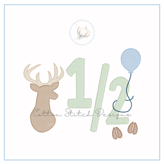 Deer Half Birthday Embroidery Design