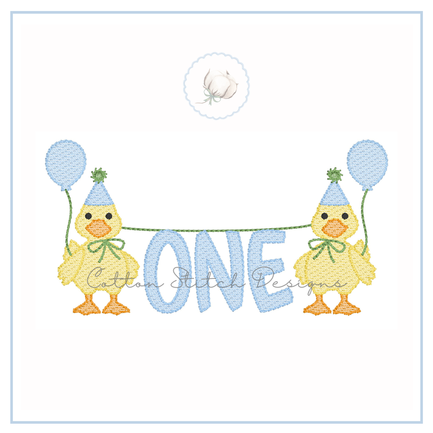 Duck Birthday One Sketch Embroidery Design