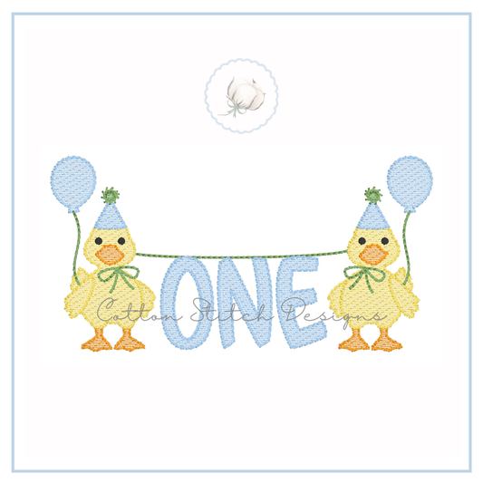 Duck Birthday One Sketch Embroidery Design