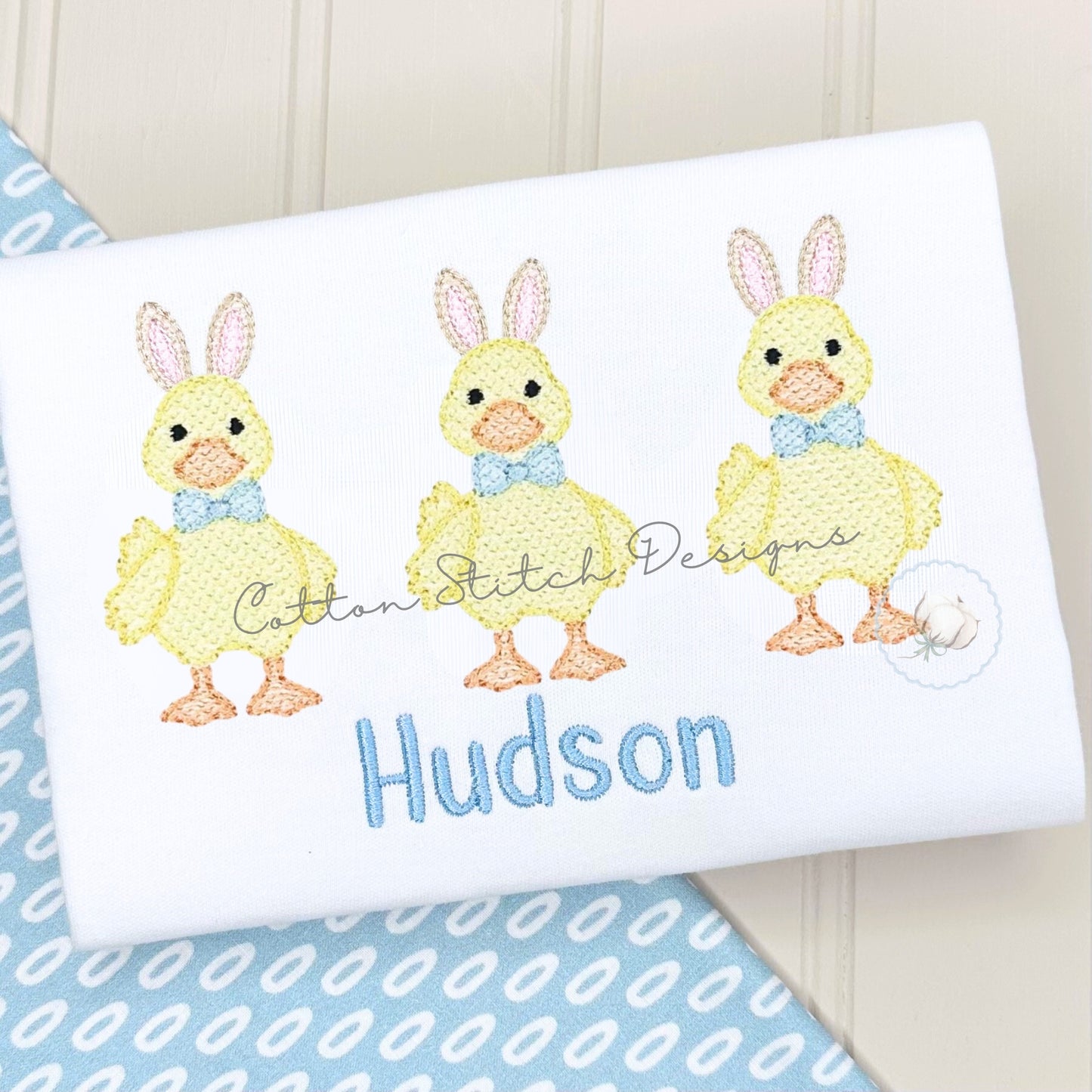 Easter Duck Bow Tie Trio Sketch Embroidery Design