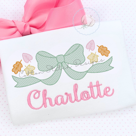 Fall Leaves Bow Sketch Embroidery Design