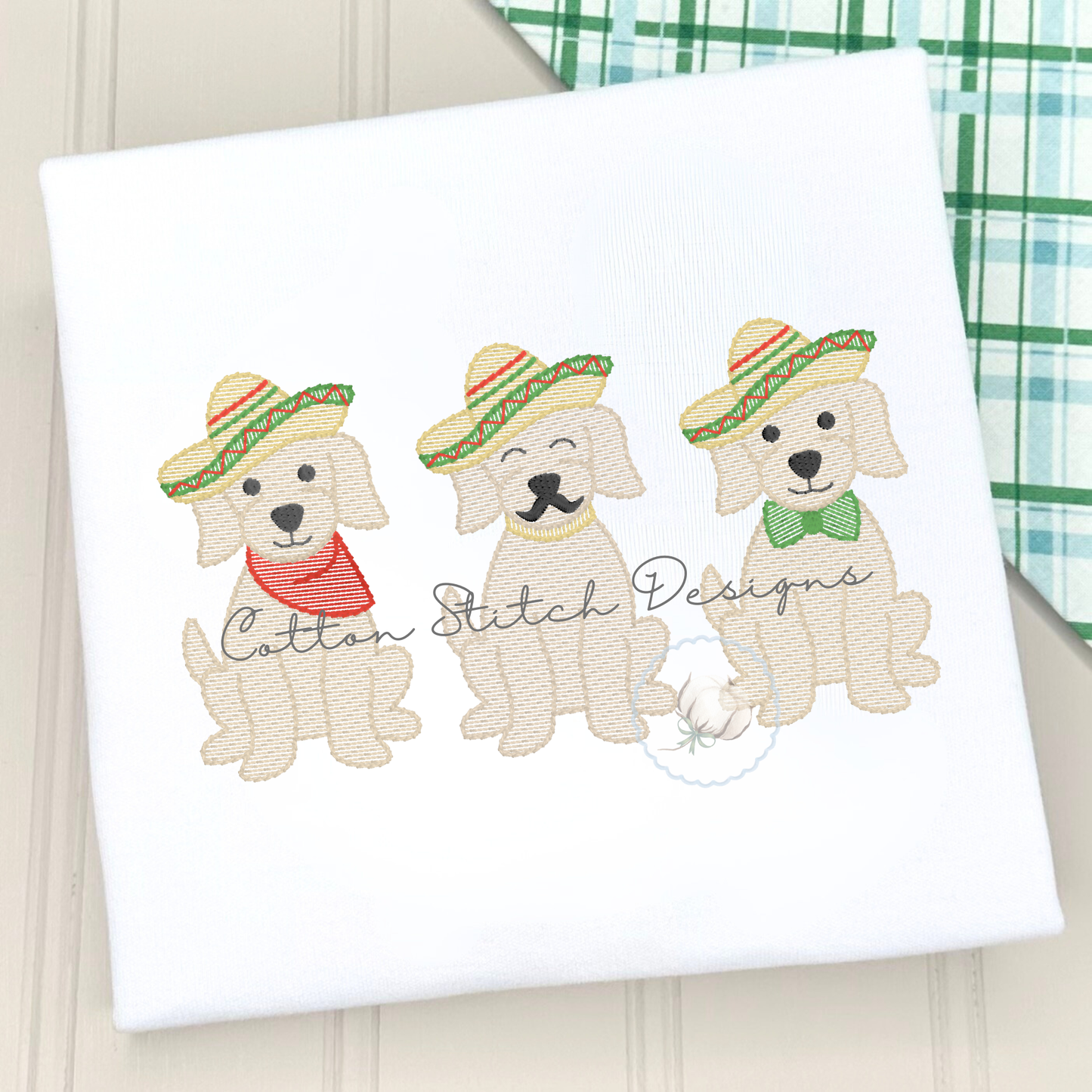 Fiesta Puppy Trio Sketch Embroidery Design