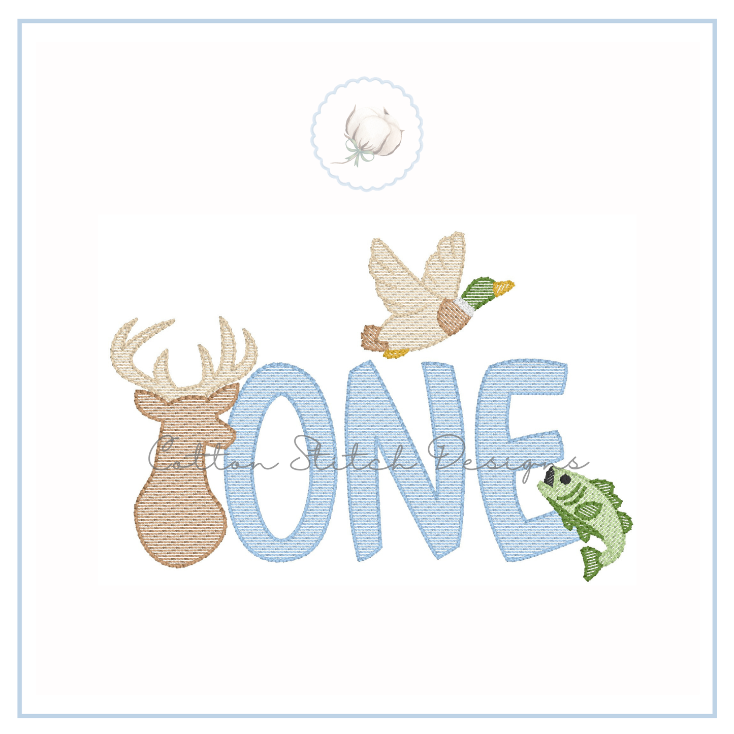 First Birthday Hunt Sketch Embroidery Design