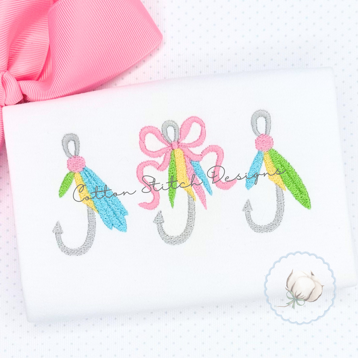 Fishing Lure Bow Trio Fill Stitch Embroidery Design