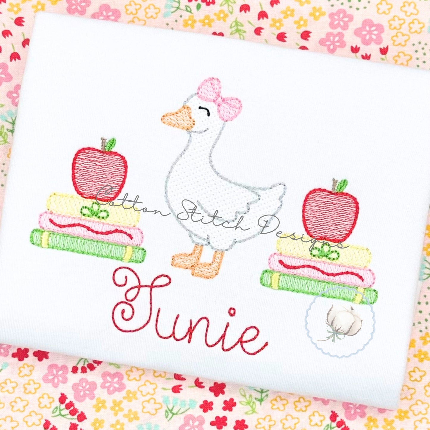 Goose with Apple Books Sketch Embroidery Design