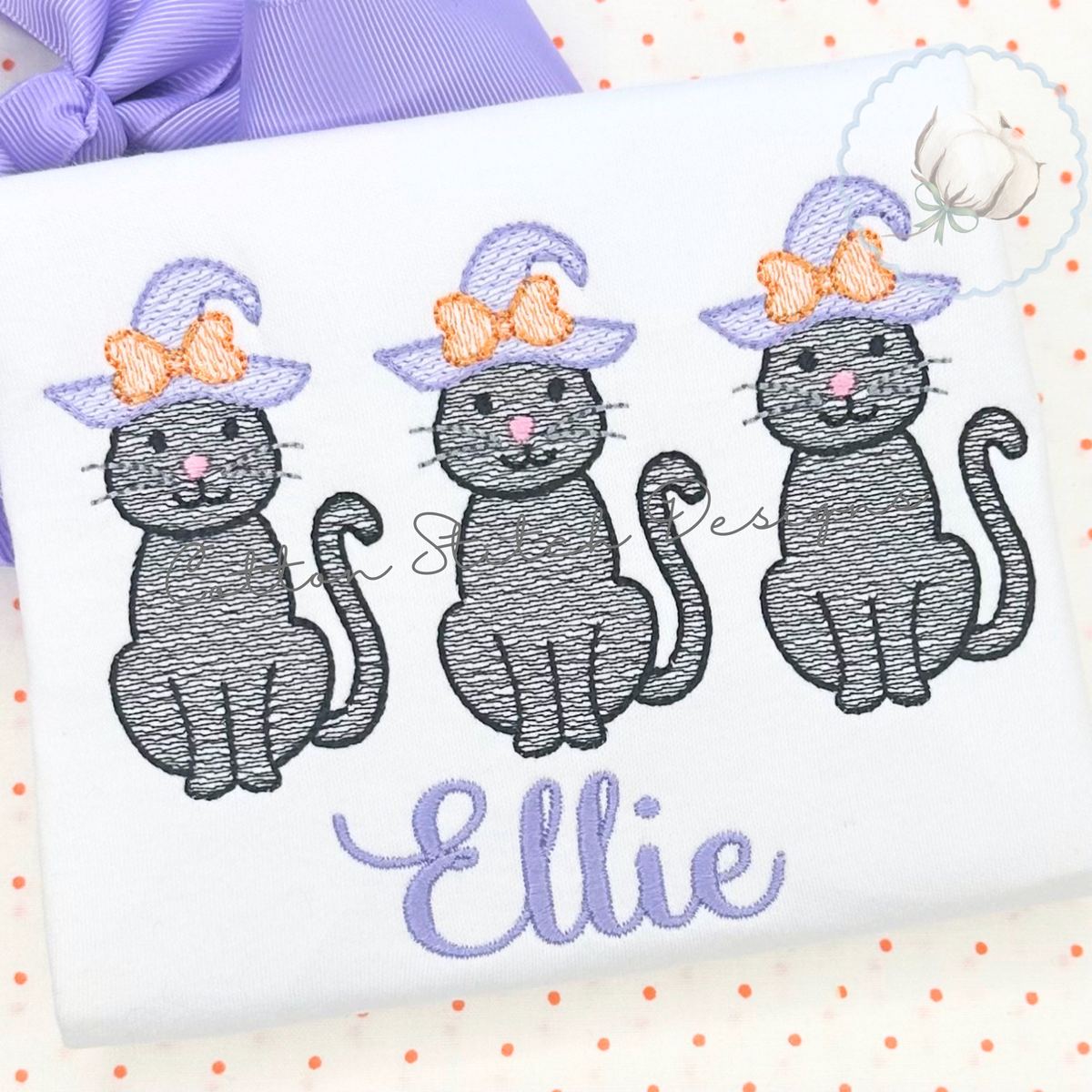Halloween Kitten Trio Sketch Embroidery Design