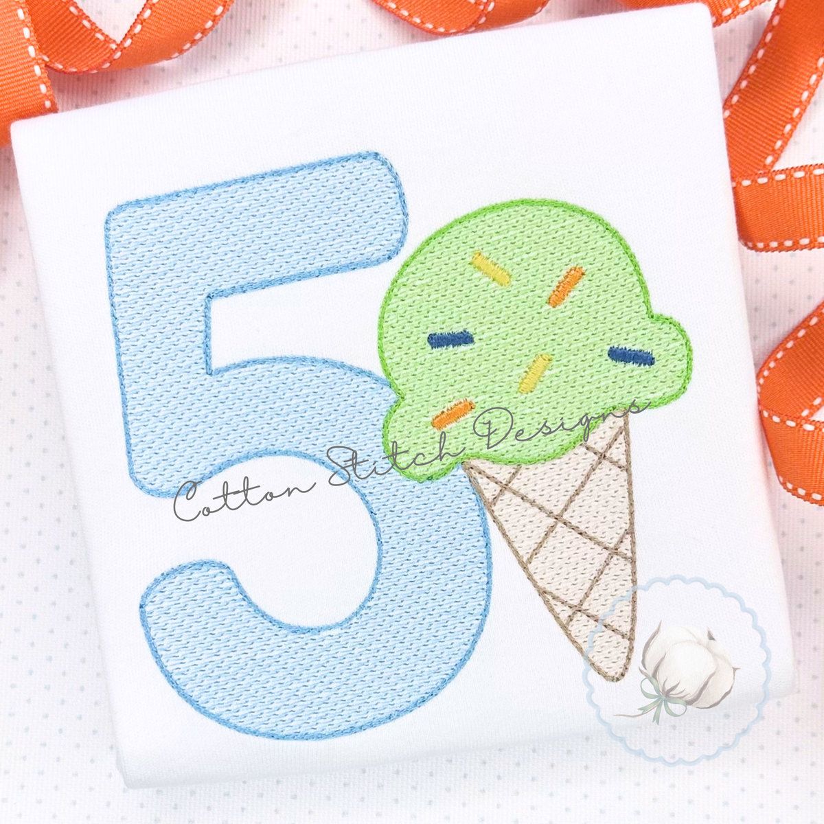 Ice Cream Number Five Sketch Stitch Embroidery Design