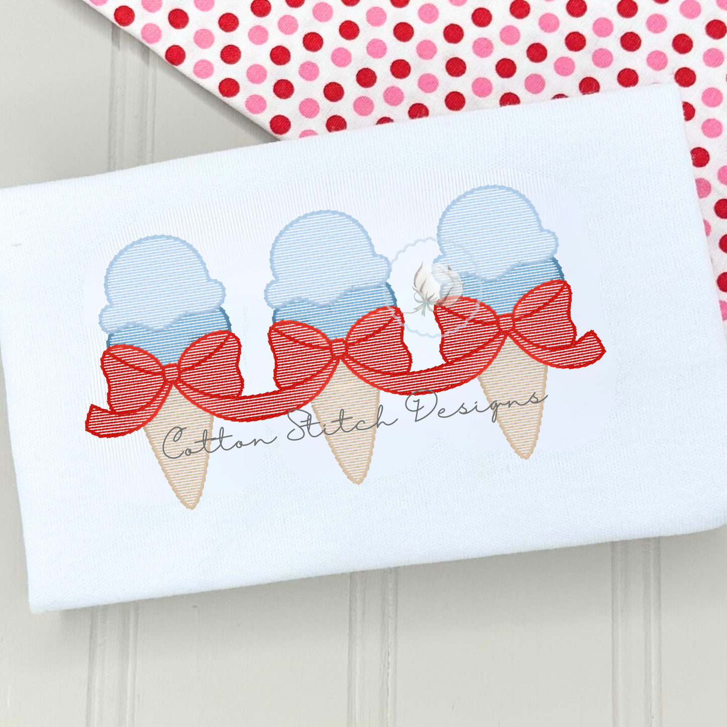 Ice Cream Long Bow Embroidery Design