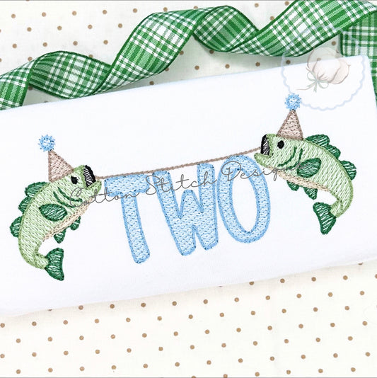 Bass Fish Holding Two Embroidery Design