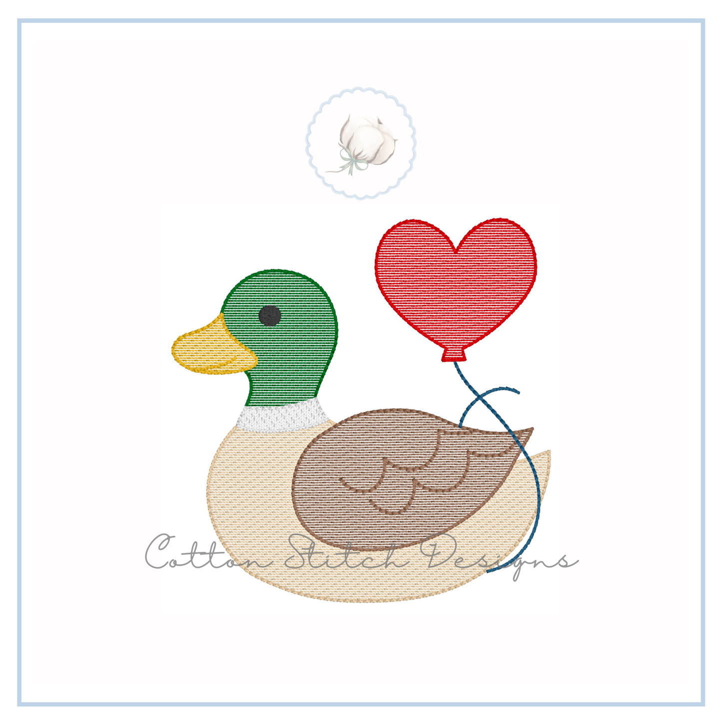 Mallard Duck Heart Balloon Sketch Embroidery Design