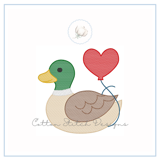 Mallard Duck Heart Balloon Sketch Embroidery Design