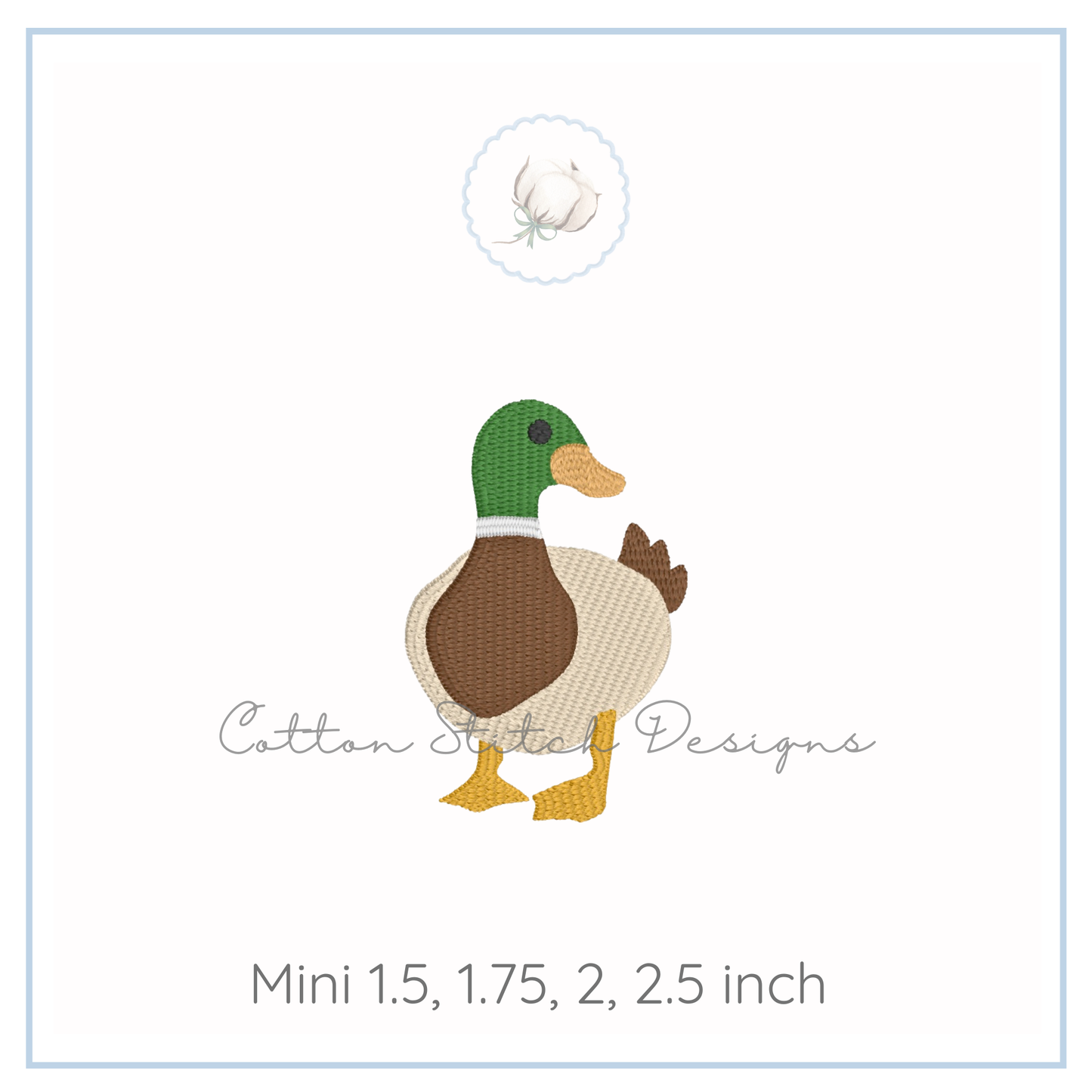 Mini Mallard Duck Fill Stitch Embroidery Design