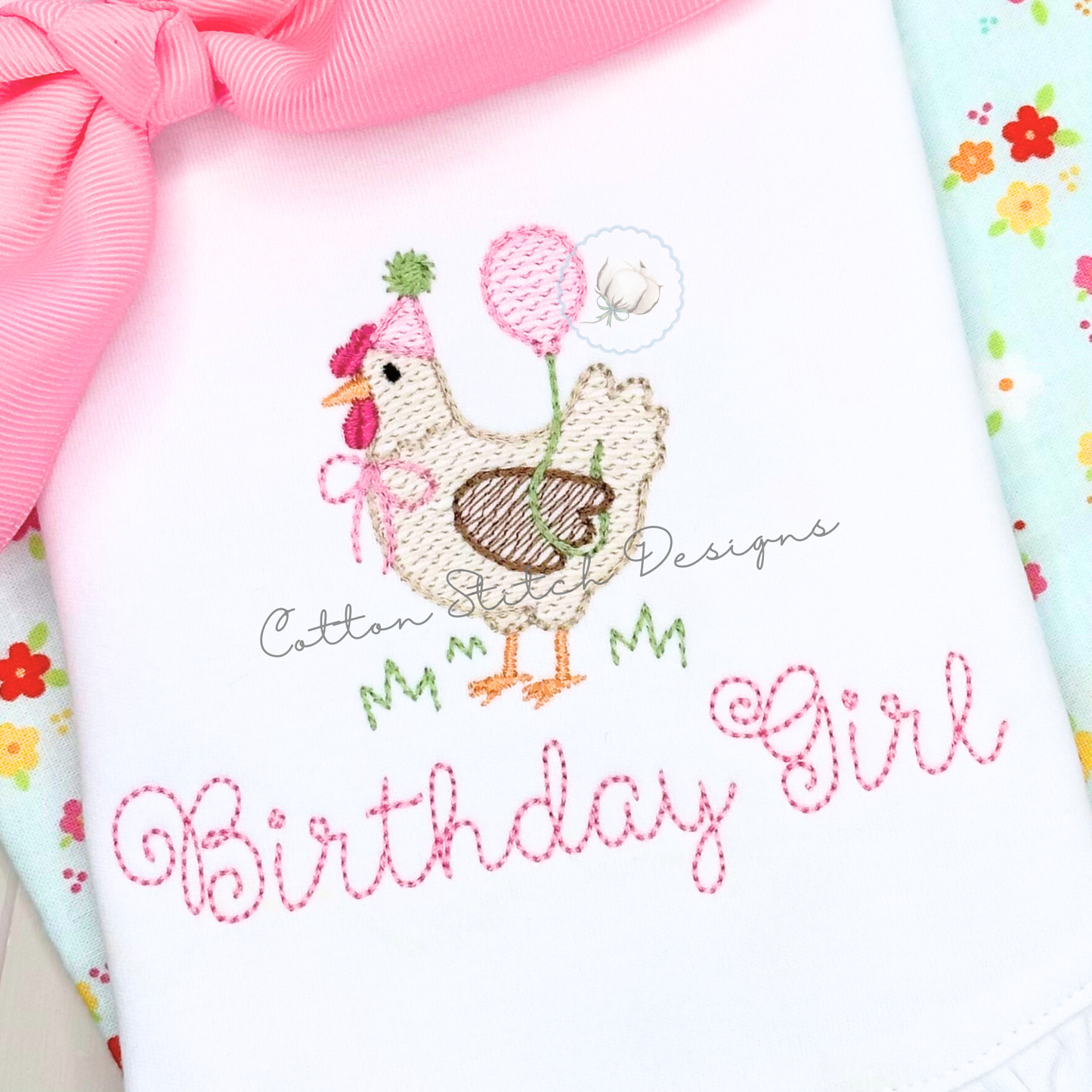 Mini Birthday Hen Sketch Embroidery Design