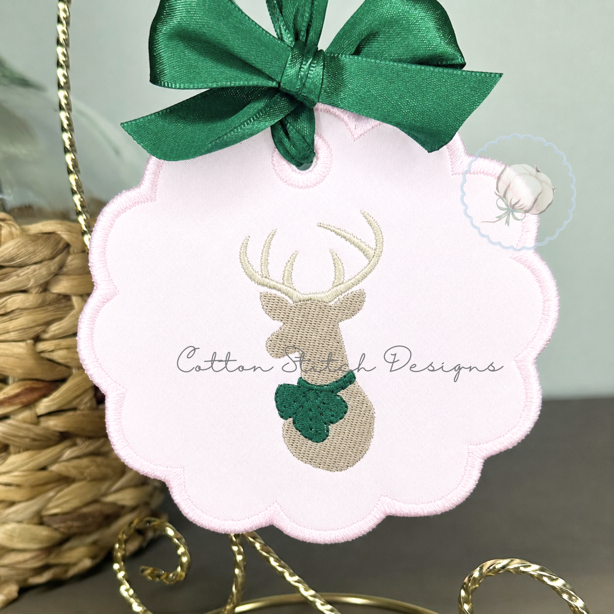 Mini Deer with Bow Fill Stitch Embroidery Design