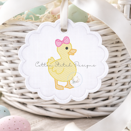 Mini Duckling with Bow Sketch Embroidery Design