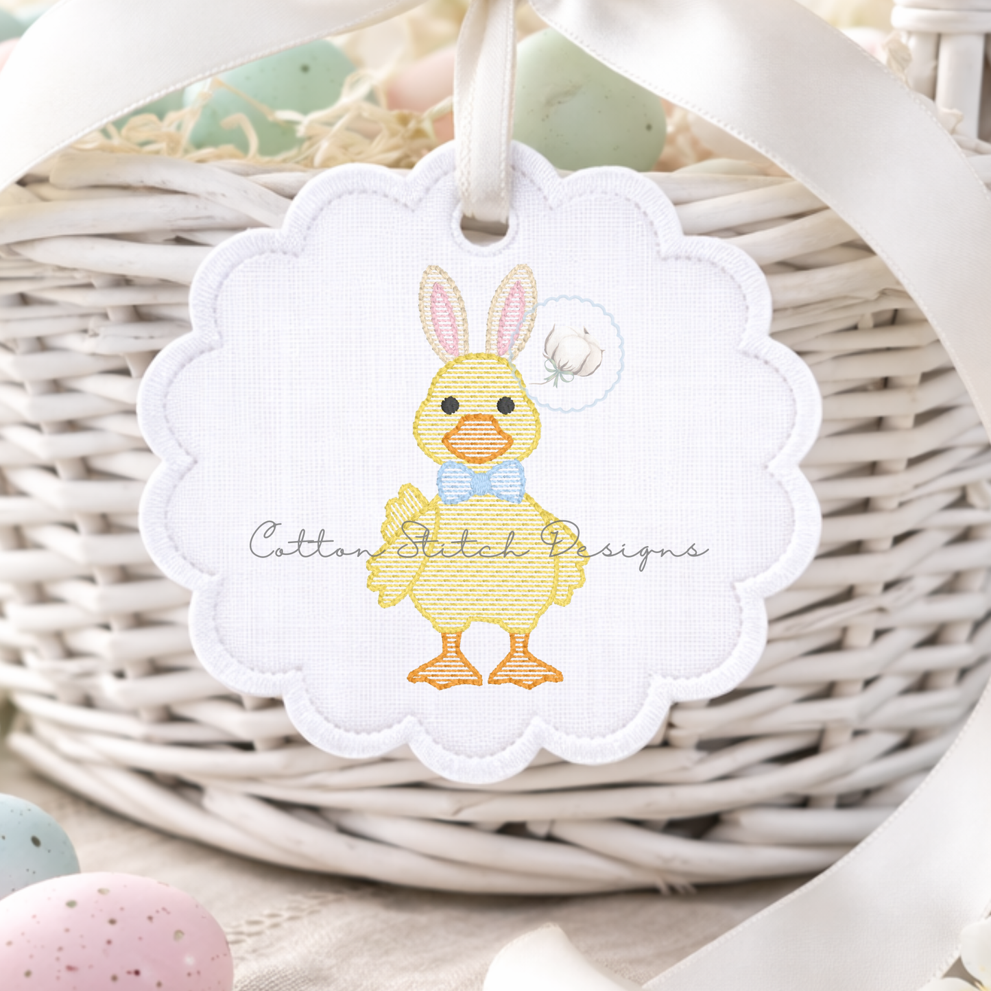 Mini Easter Duck with Bow Tie Embroidery Design