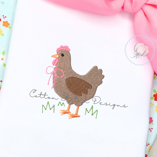 Mini Farm Hen Chicken Fill Stitch Embroidery Design