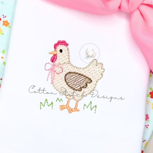 Mini Farm Hen Chicken Sketch Embroidery Design