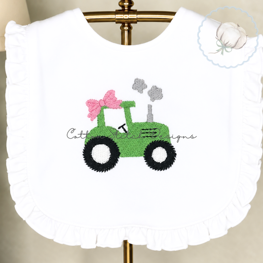 Mini Tractor with Bow Fill Stitch Embroidery Design