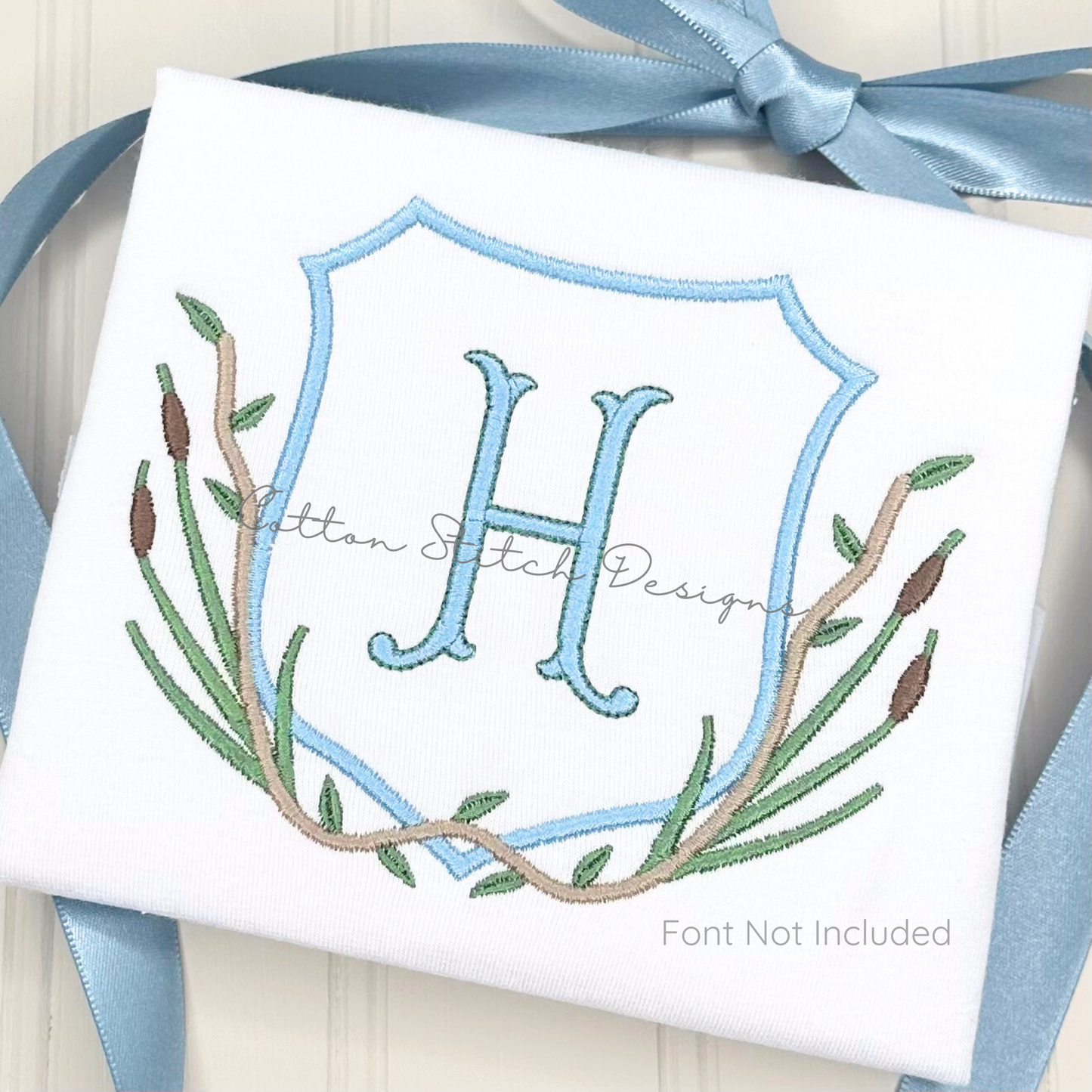 Monogram Crest with Reeds Embroidery Design