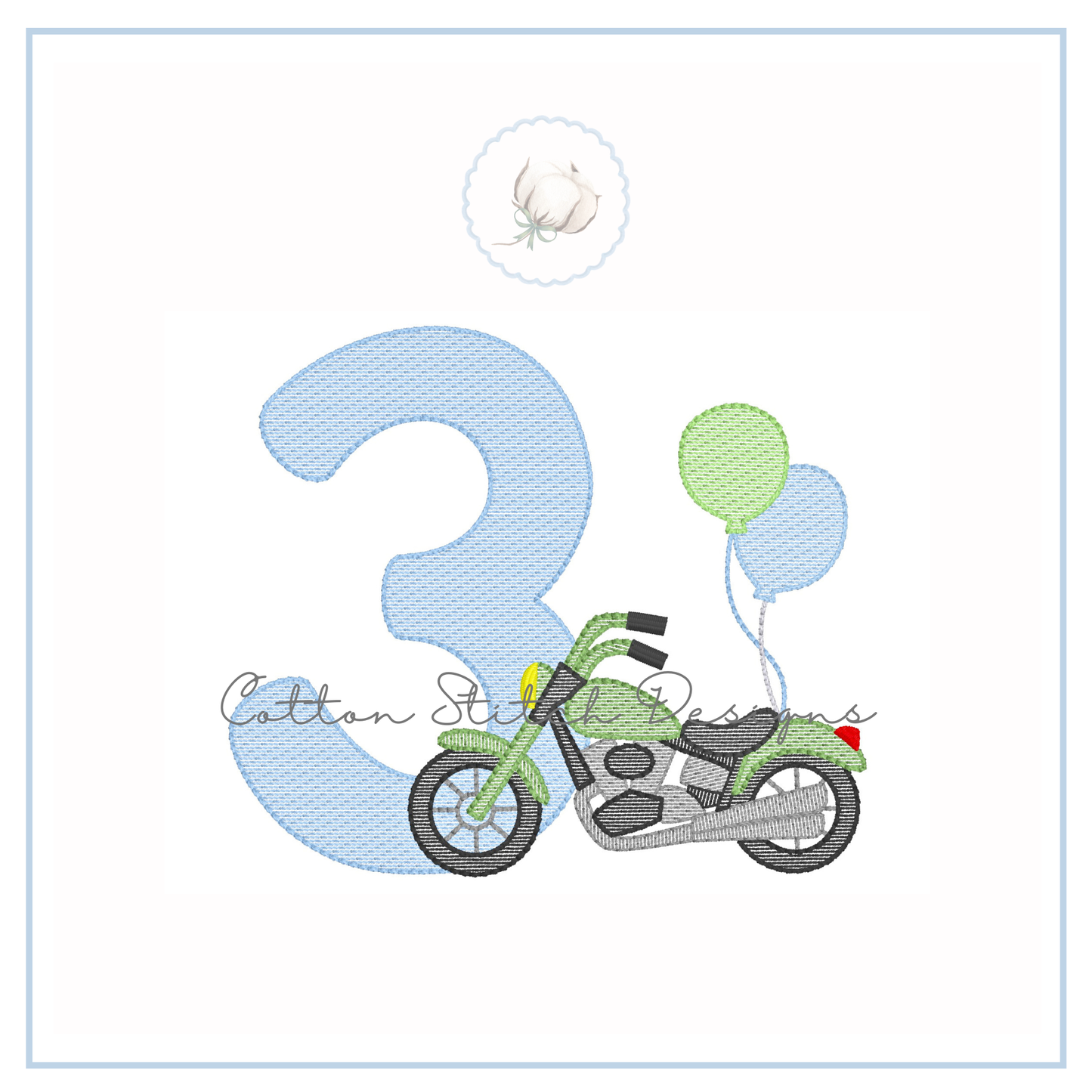 Motorcycle Birthday Three Embroidery Design