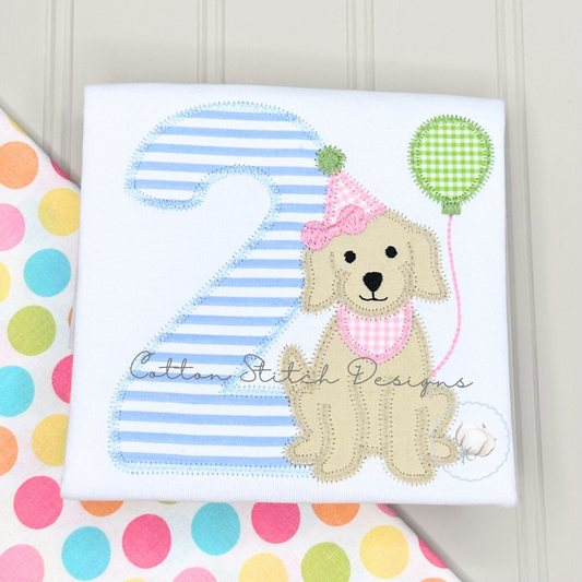 Party Puppy Girl Two Zig Zag Applique Embroidery Design