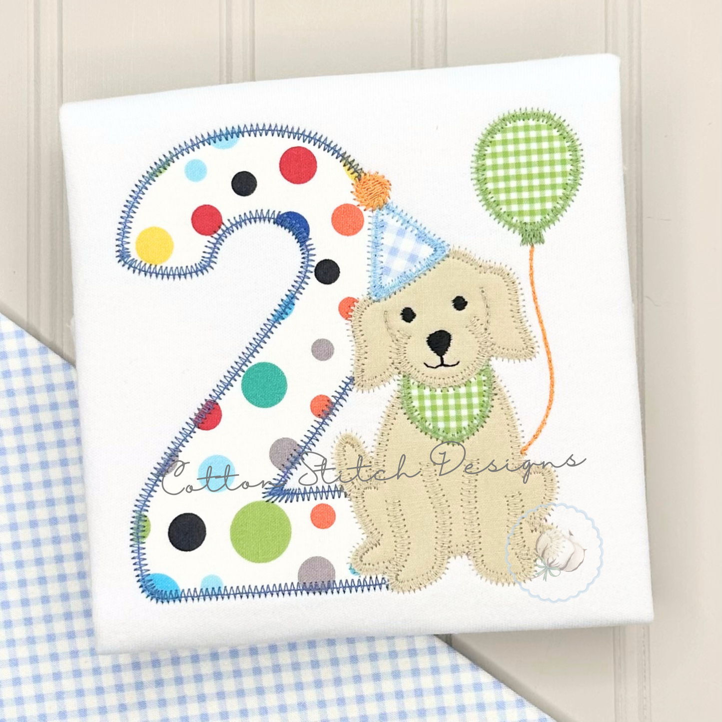 Party Puppy Two Zig Zag Applique Embroidery Design