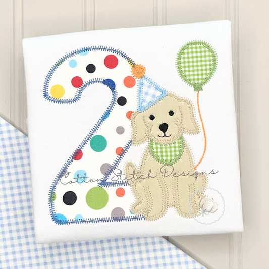 Party Puppy Two Zig Zag Applique Embroidery Design