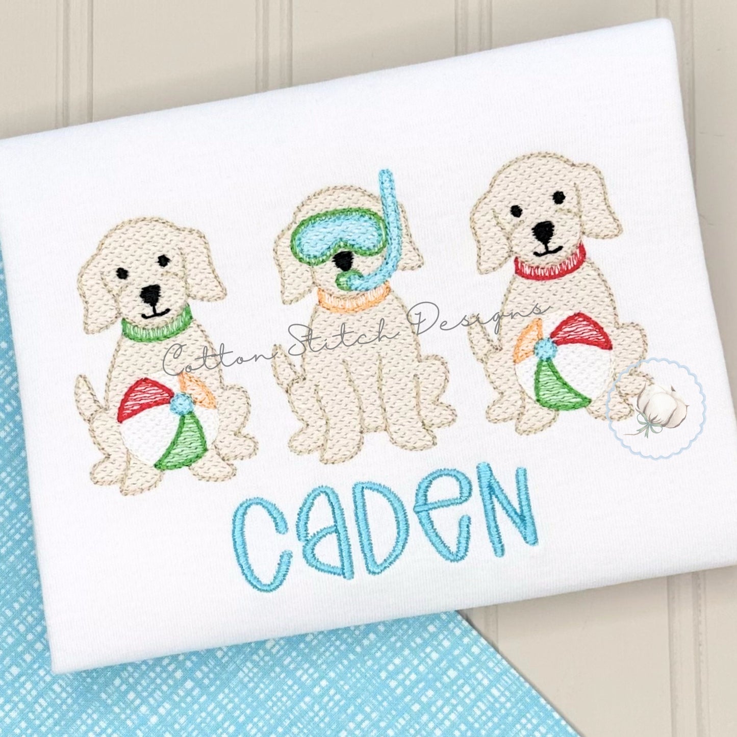 Pool Puppy Trio Sketch Embroidery Design