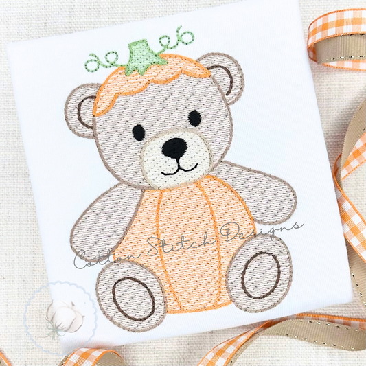Pumpkin Bear Sketch Embroidery Design