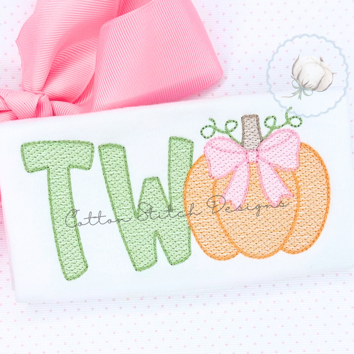 Pumpkin with Bow Two Embroidery Design