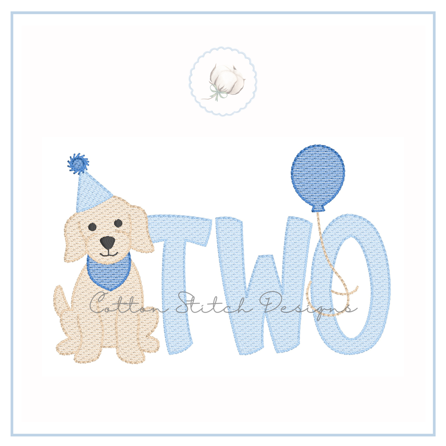 Puppy Dog Birthday Two Embroidery Design