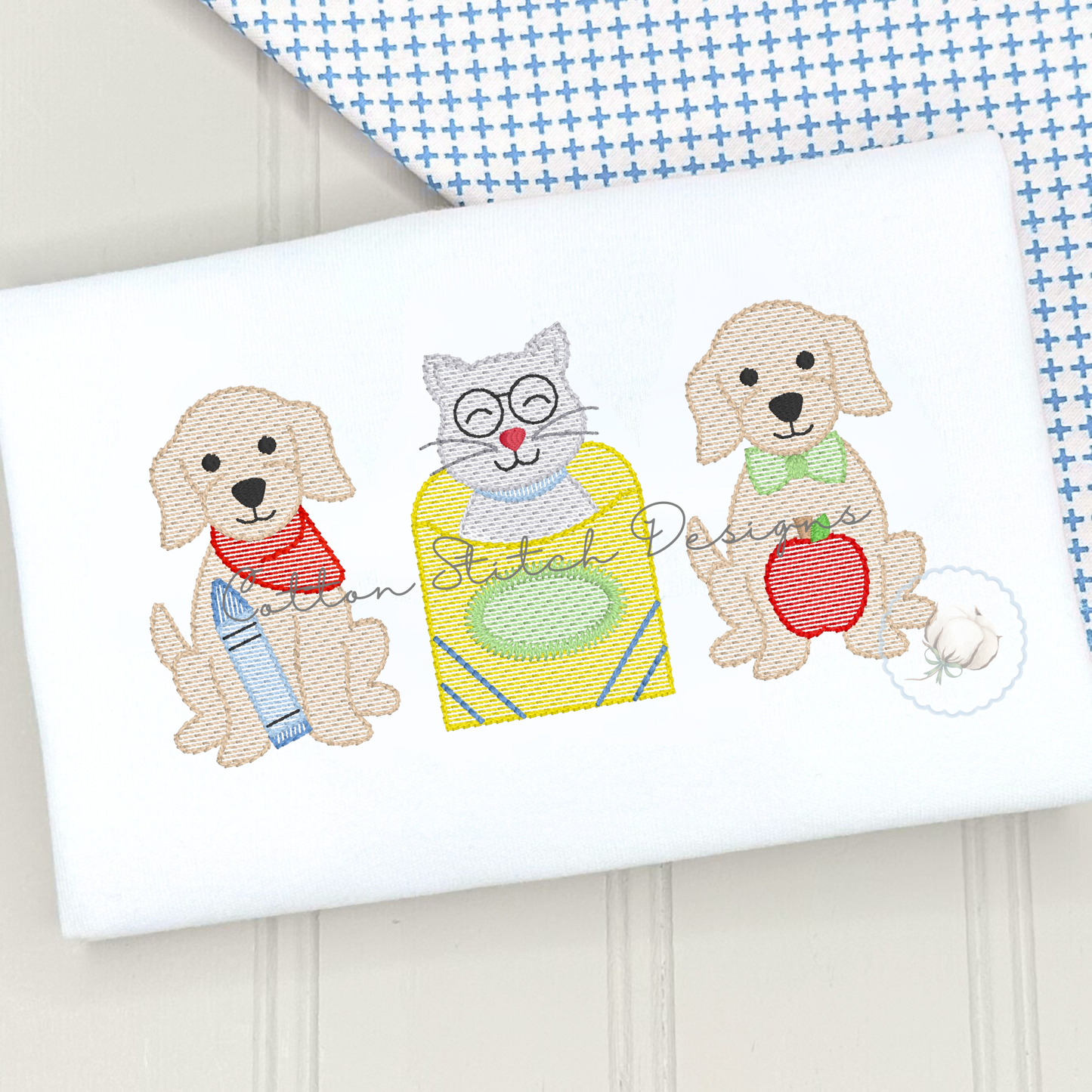 SCHOOL PUPPY & KITTEN TRIO EMBROIDERY DESIGN