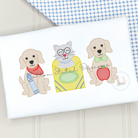 SCHOOL PUPPY & KITTEN TRIO EMBROIDERY DESIGN
