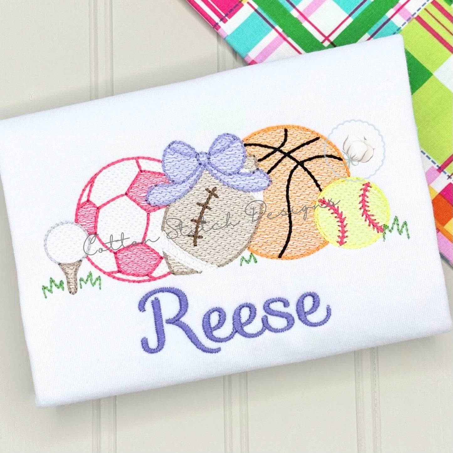 Girl Sports Ball Sketch Embroidery Design