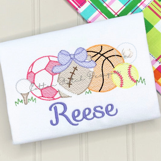 Girl Sports Ball Sketch Embroidery Design