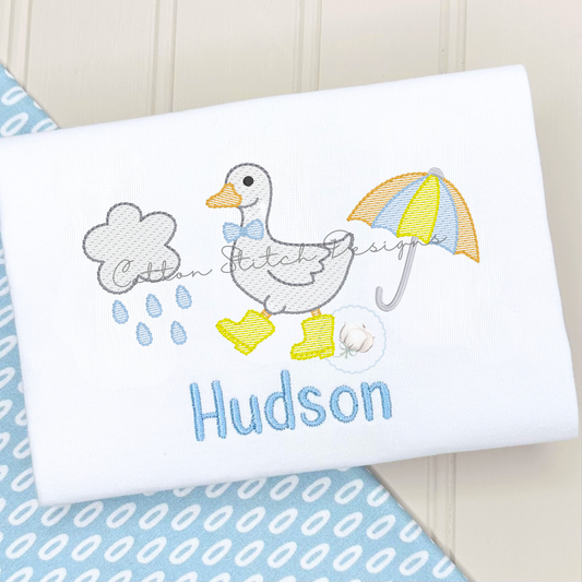 Spring Rain Goose with Bow Tie Sketch Embroidery Design