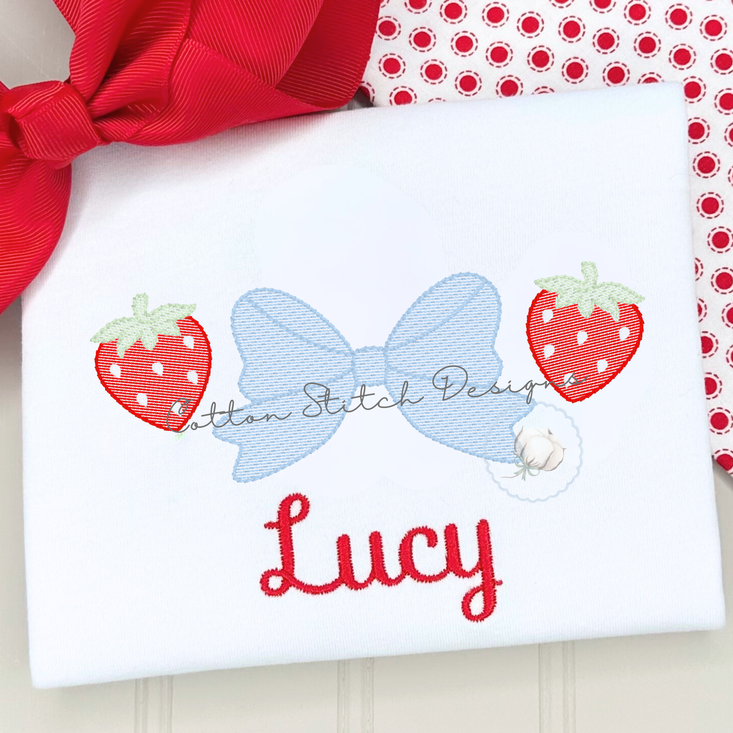 Strawberry Bow Embroidery Design