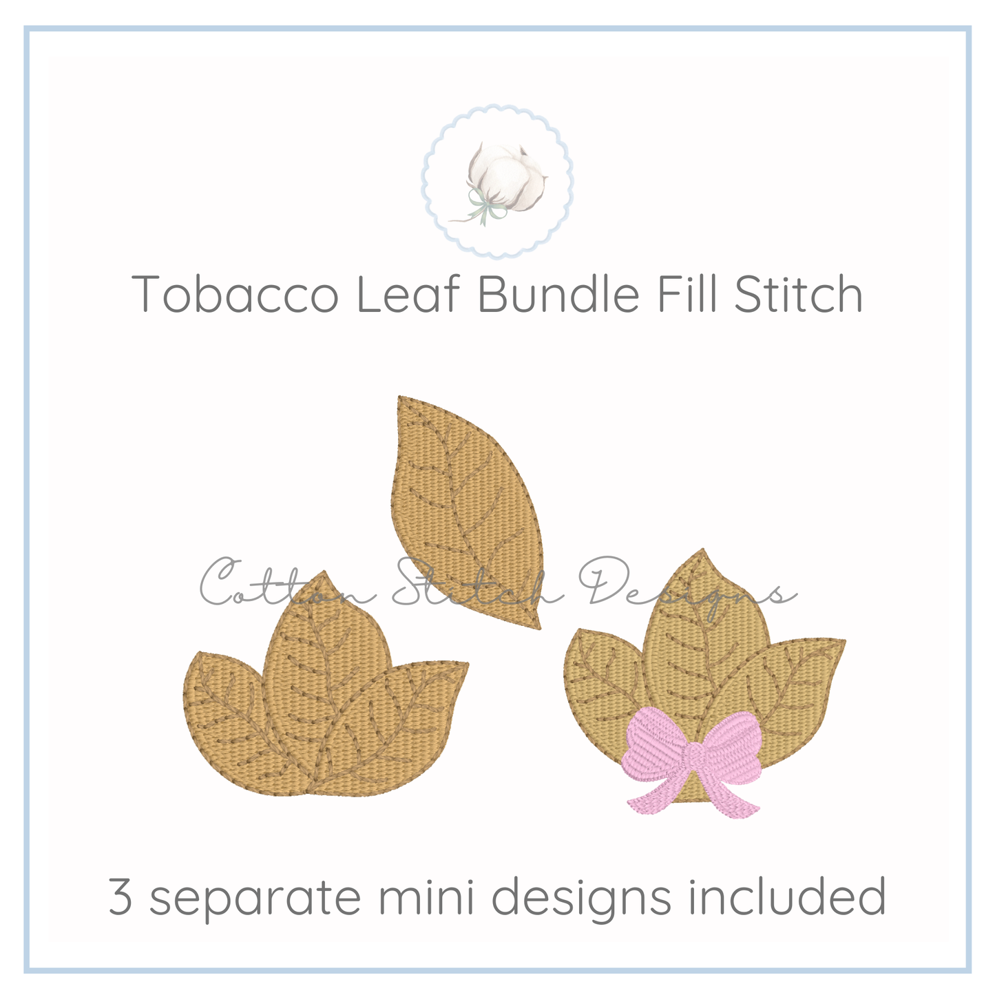 Mini Tobacco Farmer Leaf Fill Stitch Embroidery Design Bundle Set