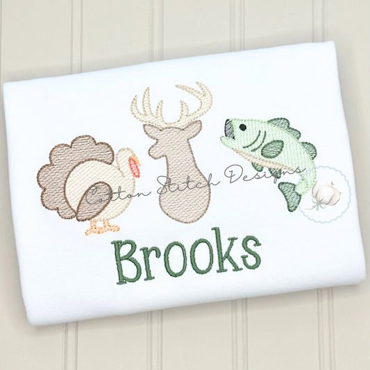 Turkey Deer Bass Trio Embroidery Design