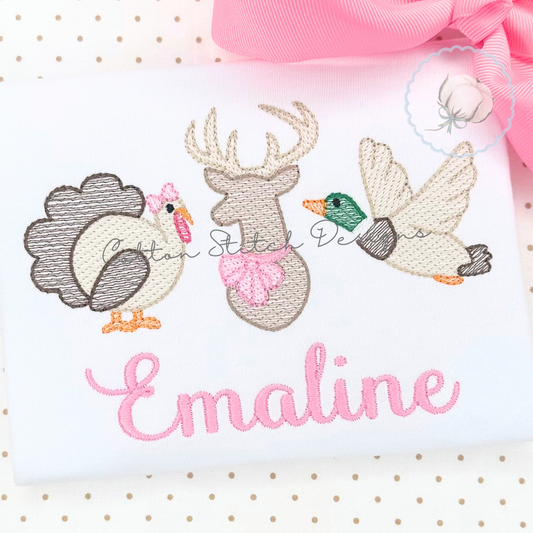 Turkey Deer Mallard Bow Trio Embroidery Design