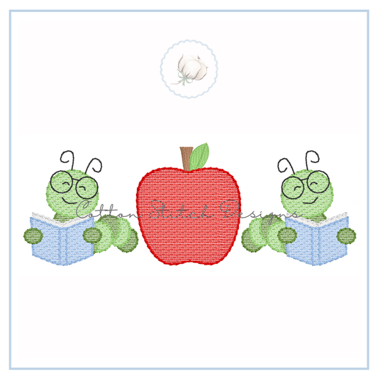 Bookworm with Apple Embroidery Design