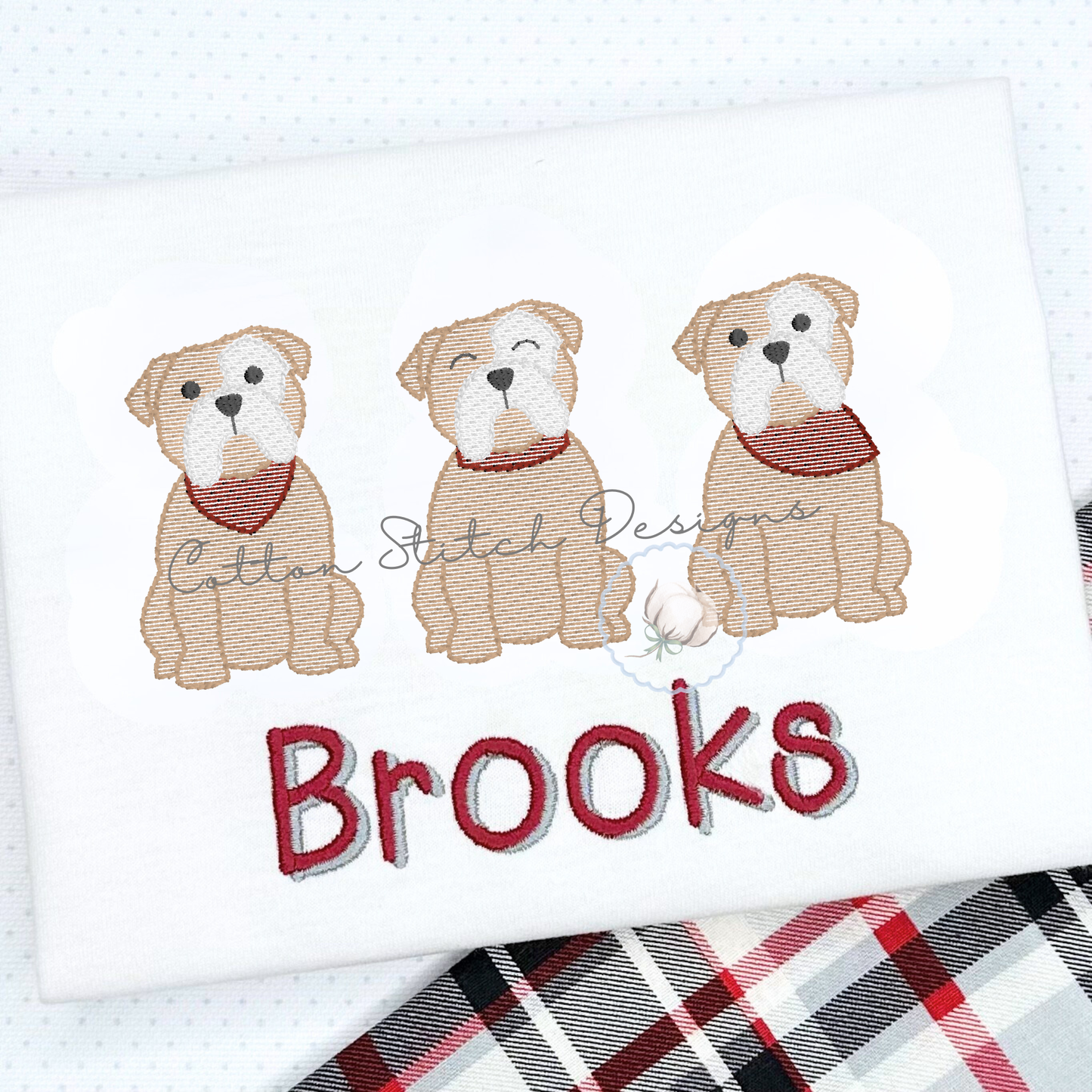 Bulldog Puppy Trio Embroidery Design
